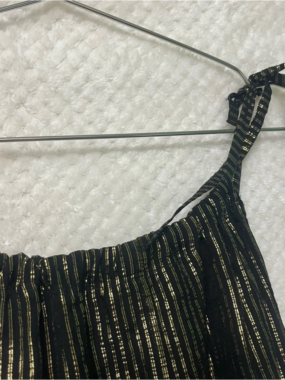 Madewell Black & Gold Metallic Stripe Tie-Shoulder Cami Top Silk Lightweight 4 - Picture 8 of 10